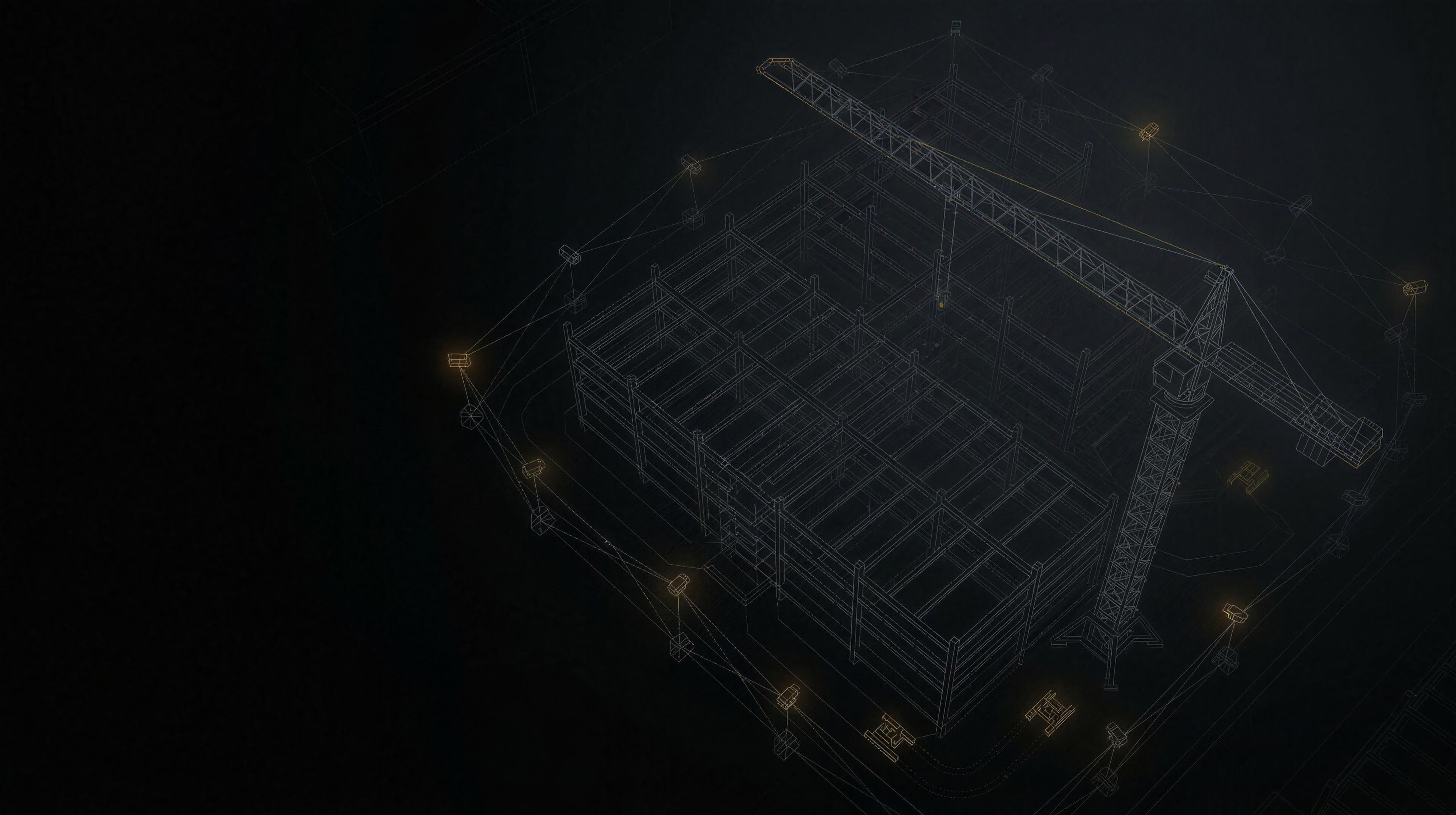 Abstract operational render: site perimeter · camera mesh, in the AXIOM schematic style.