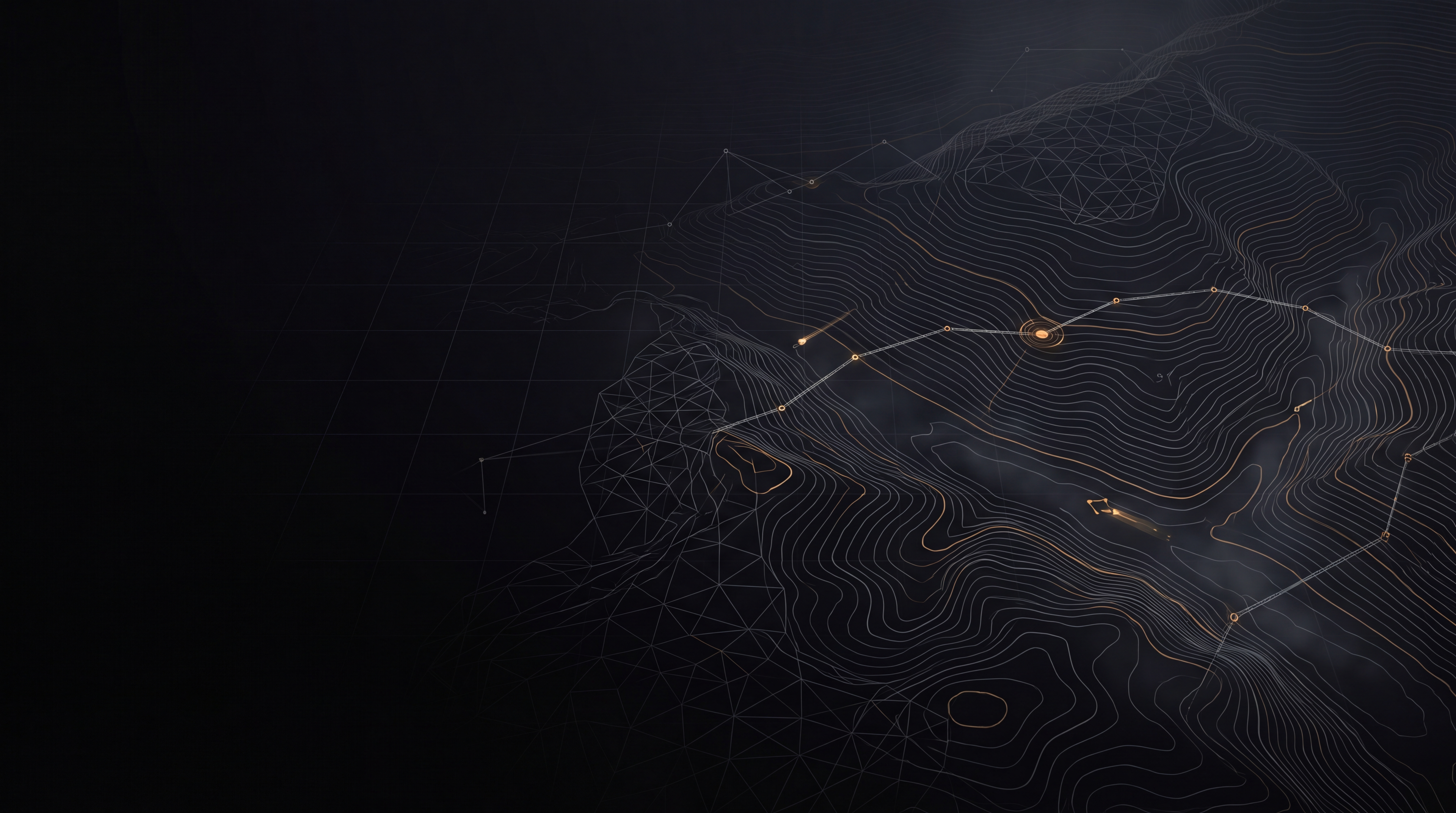 Abstract operational render: remote sector · ground mesh, in the AXIOM schematic style.