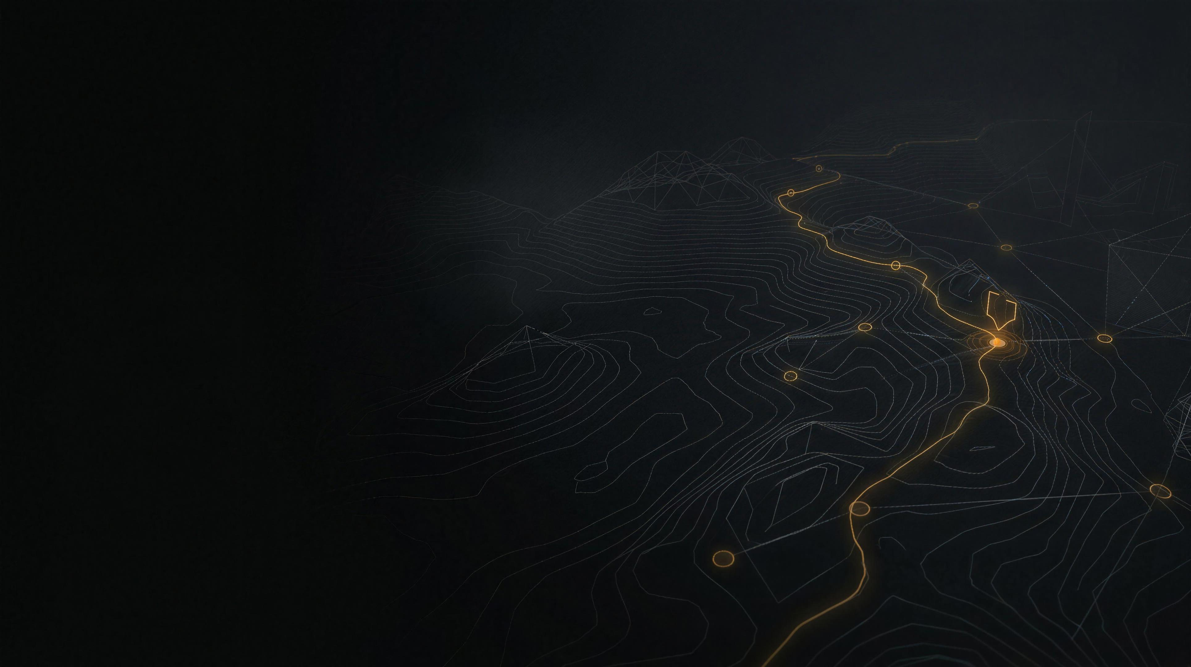 Abstract operational render: perimeter · sensor line, in the AXIOM schematic style.